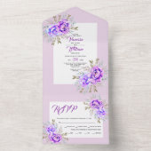 紫色の水色の花結婚の薄紫が1つになる オールインワン招待状 (内側)