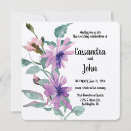 紫色の水色の花結婚の 招待状