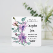 紫色の水色の花結婚の 招待状 (スタンド正面)