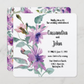 紫色の水色の花結婚の 招待状 (正面/裏面)