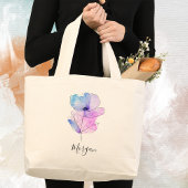 紫色の水色の花、スクリプト名またはモノグラム ラージトートバッグ