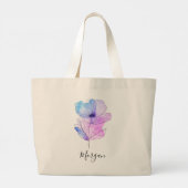 紫色の水色の花、スクリプト名またはモノグラム ラージトートバッグ (裏面)