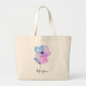 紫色の水色の花、スクリプト名またはモノグラム ラージトートバッグ (正面)