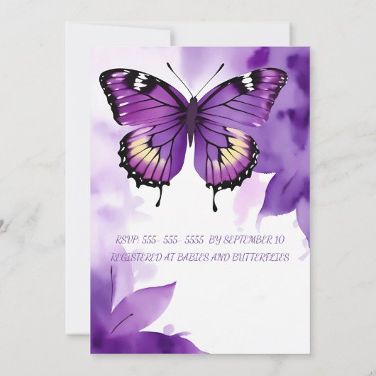 紫色の水色の蝶の印象 招待状 (裏面)