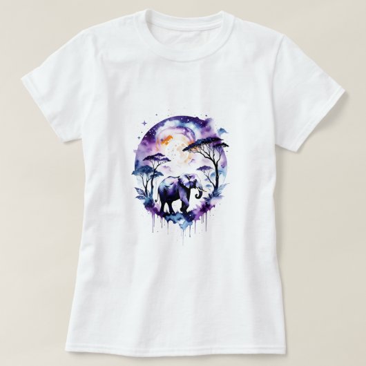 紫色の水色の象 Tシャツ (デザイン正面)