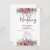 紫色の水色の野生の花結婚式招待状 招待状 (正面/裏面)