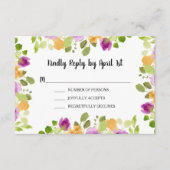 紫色の水色の開花ウェディングレセプション エンクロージャーカード (正面)