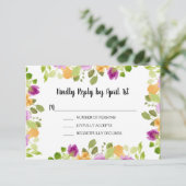 紫色の水色の開花ウェディングレセプション エンクロージャーカード (スタンド正面)