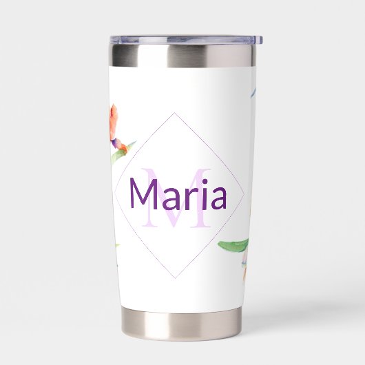 紫色の水色アイリスコパーソナライズされたーヒーマグ 保温保冷タンブラー (左面)