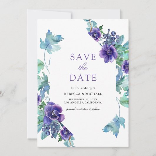 紫色の水色アネモネ結婚ズ セーブザデート (正面)