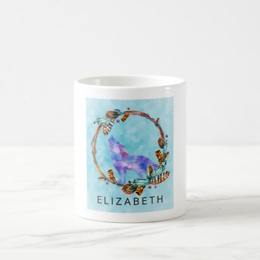 紫色の水色ウルフとボホリースカスタム コーヒーマグカップ (中央)