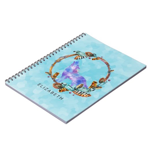 紫色の水色ウルフとボホリースカスタム ノートブック (左側)