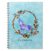 紫色の水色ウルフとボホリースカスタム ノートブック (正面)