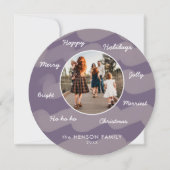 紫色の水色クリスマスの願い家族の写真 シーズンカード (正面)