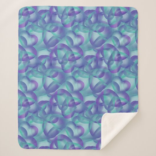 紫色の水色パターンの重なり合うハート抽象芸術 シェルパブランケット (正面)