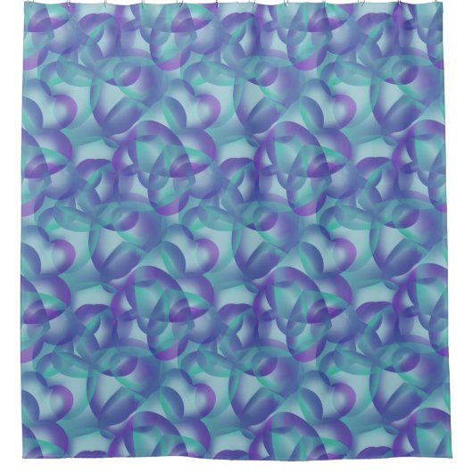 紫色の水色パターンの重なり合うハート抽象芸術 シャワーカーテン (正面)