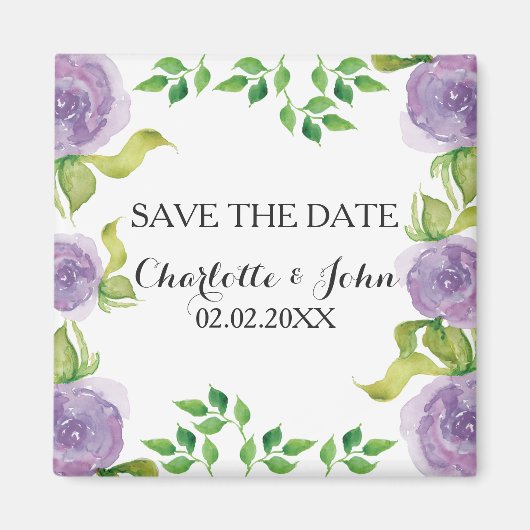 紫色の水色フローラの保存日 マグネット (正面)