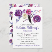 紫色の水色フローラボホリタイアメントパーティー 招待状 (正面/裏面)