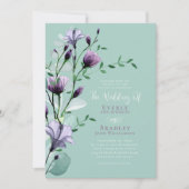 紫色の水色フローラボホQRコード結婚ズ 招待状 (正面)