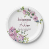 紫色の水色フローラ結婚の紙プレート ペーパープレート (正面)