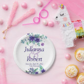 紫色の水色フローラ結婚の紙プレート ペーパープレート (パーティー)