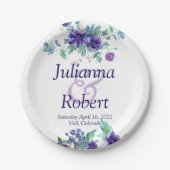 紫色の水色フローラ結婚の紙プレート ペーパープレート (正面)