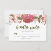 紫色の水色フローラ結婚の親切な返信RSVP 出欠カード (正面)