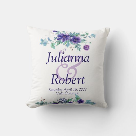 紫色の水色フローラ結婚装飾用クッション クッション (正面)