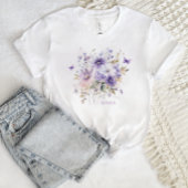 紫色の水色フローラ蝶ママ名 Tシャツ