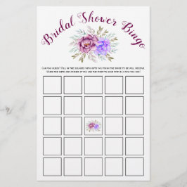 紫色の水色ブライダルシャワービンゴゲームカード チラシ