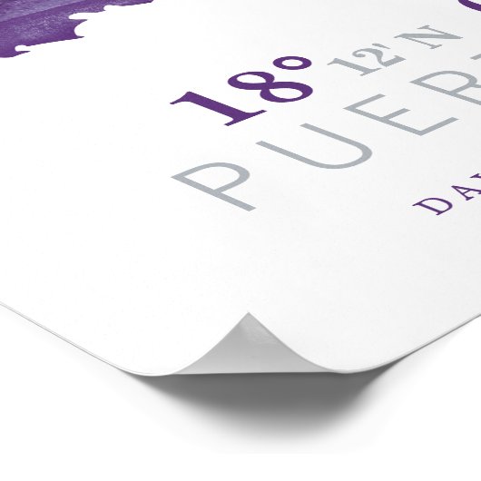 紫色の水色プエルトリコのマップ座標 ポスター (角)