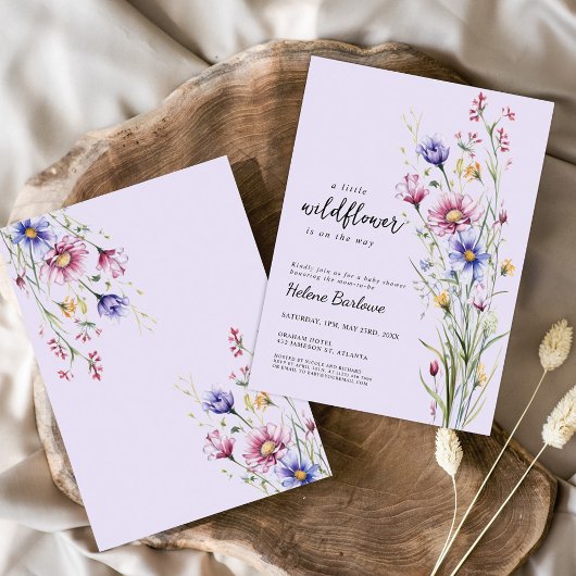 紫色の水色ボホワイルドフラワーベビーシャワー 招待状