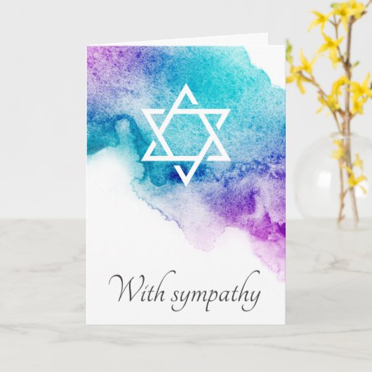 紫色の水色ユダヤ人悔やみや弔慰弔意カード カード (黄色い花)