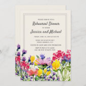 紫色の水色ワイルドフラワーリハーサルディナー 招待状 (正面/裏面)