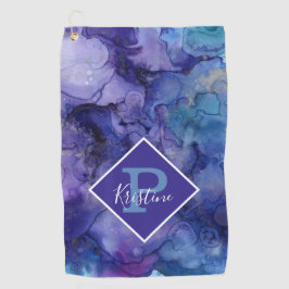 紫色の水色抽象芸術とモノグラムカスタム ゴルフタオル