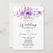 紫色の水色牡丹フラワーズウェディングシャワーInv 招待状 (正面)