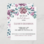 紫色の水色牡丹ブライダルシャワー招待 出欠カード (正面/裏面)