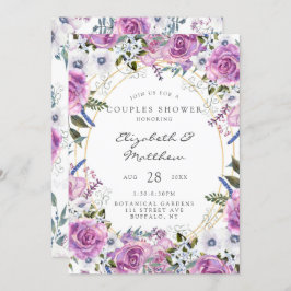 紫色の水色牡丹金ゴールドカップルのシャワー 招待状