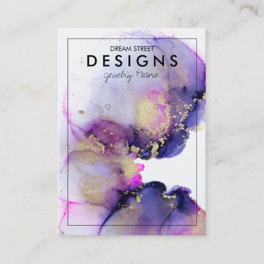 紫色の水色金ゴールドイヤリングディスプレイカード 名刺 (正面)