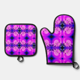 紫色の泡のプリント 鍋つかみ&鍋敷きセット