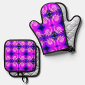 紫色の泡のプリント 鍋つかみ&鍋敷きセット (正面/裏面)