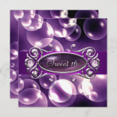 紫色の泡パープルスウィート16パーティー 招待状 (正面/裏面)