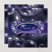 紫色の泡パープルスウィート16パーティー 招待状 (正面/裏面)