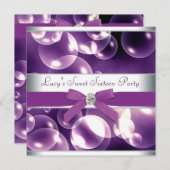 紫色の泡パープル甘い16誕生日パーティー 招待状 (正面/裏面)