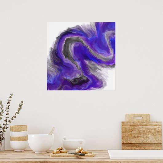 紫色の波状抽象芸術デジ絵画タル ポスター (キッチン)
