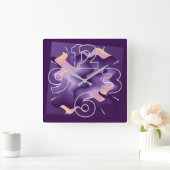 紫色の波 スクエア壁時計 (ホーム)