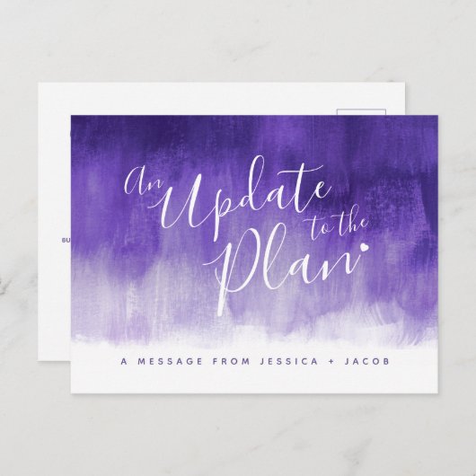 紫色の洗浄ハートのキャンセルを計画結婚に更新 案内ポストカード (正面/裏面)