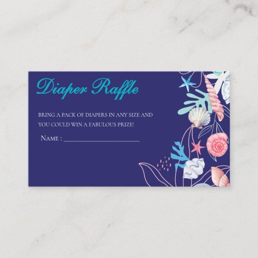 紫色の海の下の小さな真珠の赤ん坊シャワーおむつ エンクロージャーカード (正面)