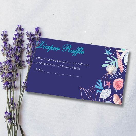 紫色の海の下の小さな真珠の赤ん坊シャワーおむつ エンクロージャーカード