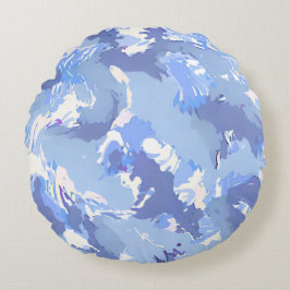 紫色の液体抽象芸術パターンと白色 ラウンドクッション